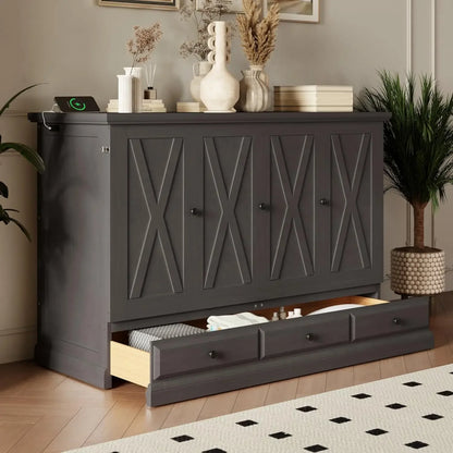 Full Murphy Bed Cabinet with Charging Station