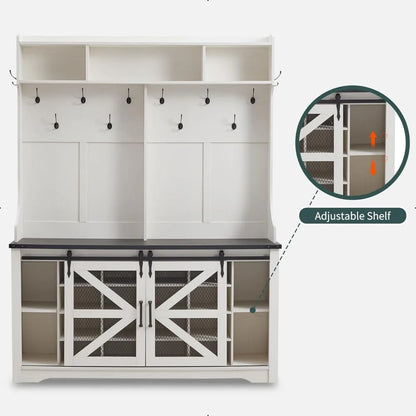 Farmhouse Entryway Bench with Coat Rack