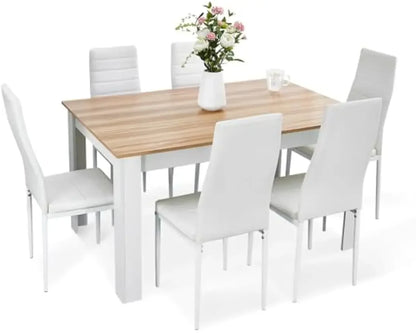 High Back Faux Leather Dining Table and Chairs