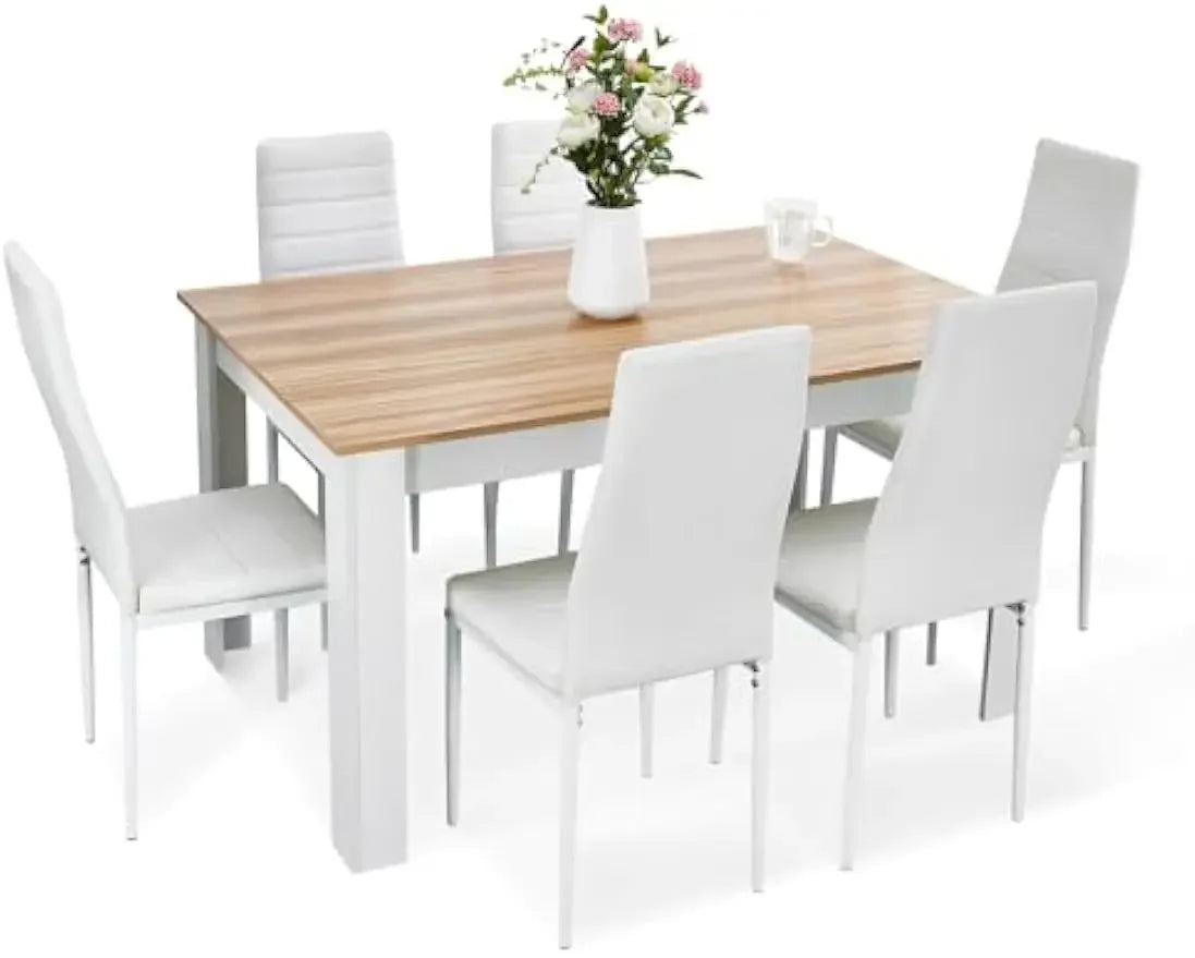 High Back Faux Leather Dining Table and Chairs