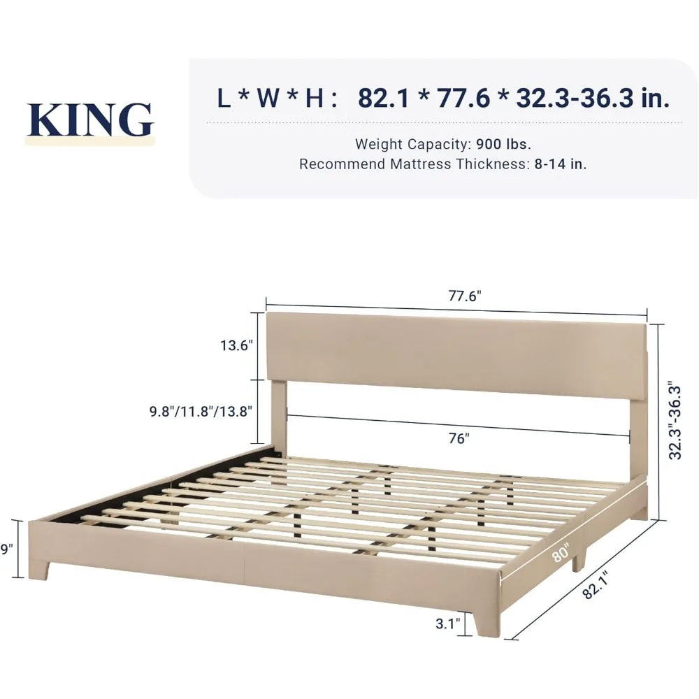 Bed Frame with Adjustable Headboard, Mattress Foundation, No Box Spring Needed