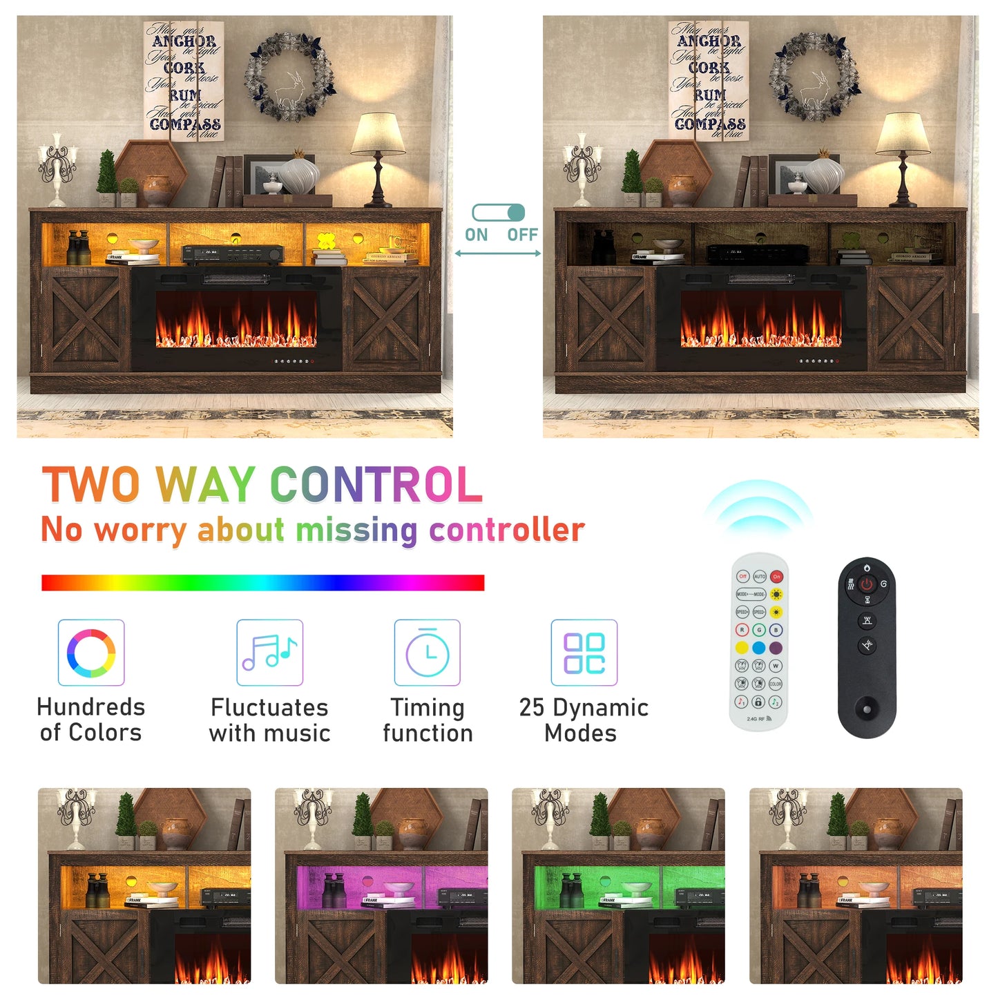 Farmhouse Fireplace TV Stand for 75/80" TV