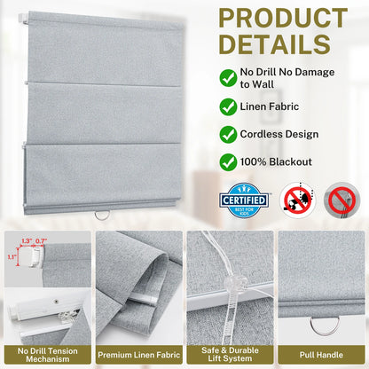 No Drill Linen Roman Shades