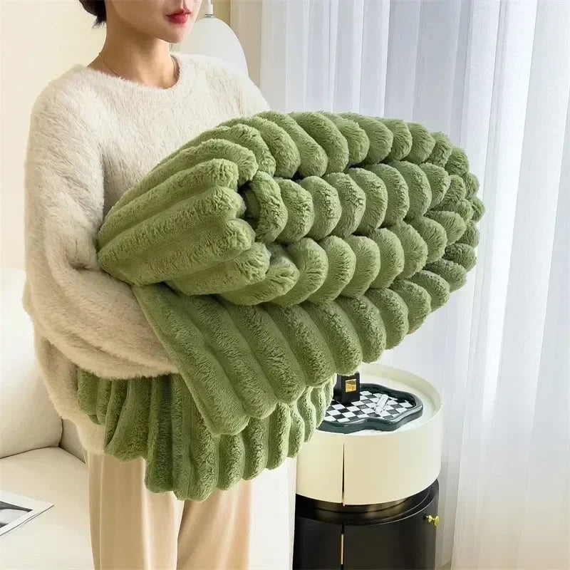 Rabbit Plush Autumn Warm Blanket for Bed