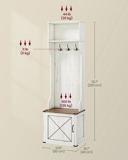 Hall Tree with Bench/Shoe/Coat Rack Entryway 3 Tri-Hooks, Door with Handle