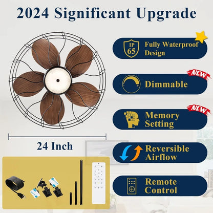 24" Outdoor Ceiling Fans w/Light