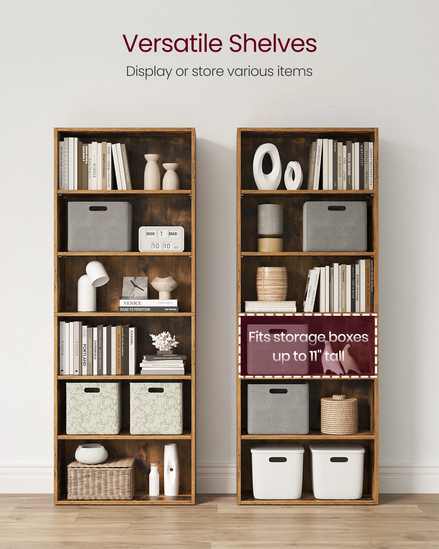 6-Tier Bookshelf w/Adjustable Storage Shelves