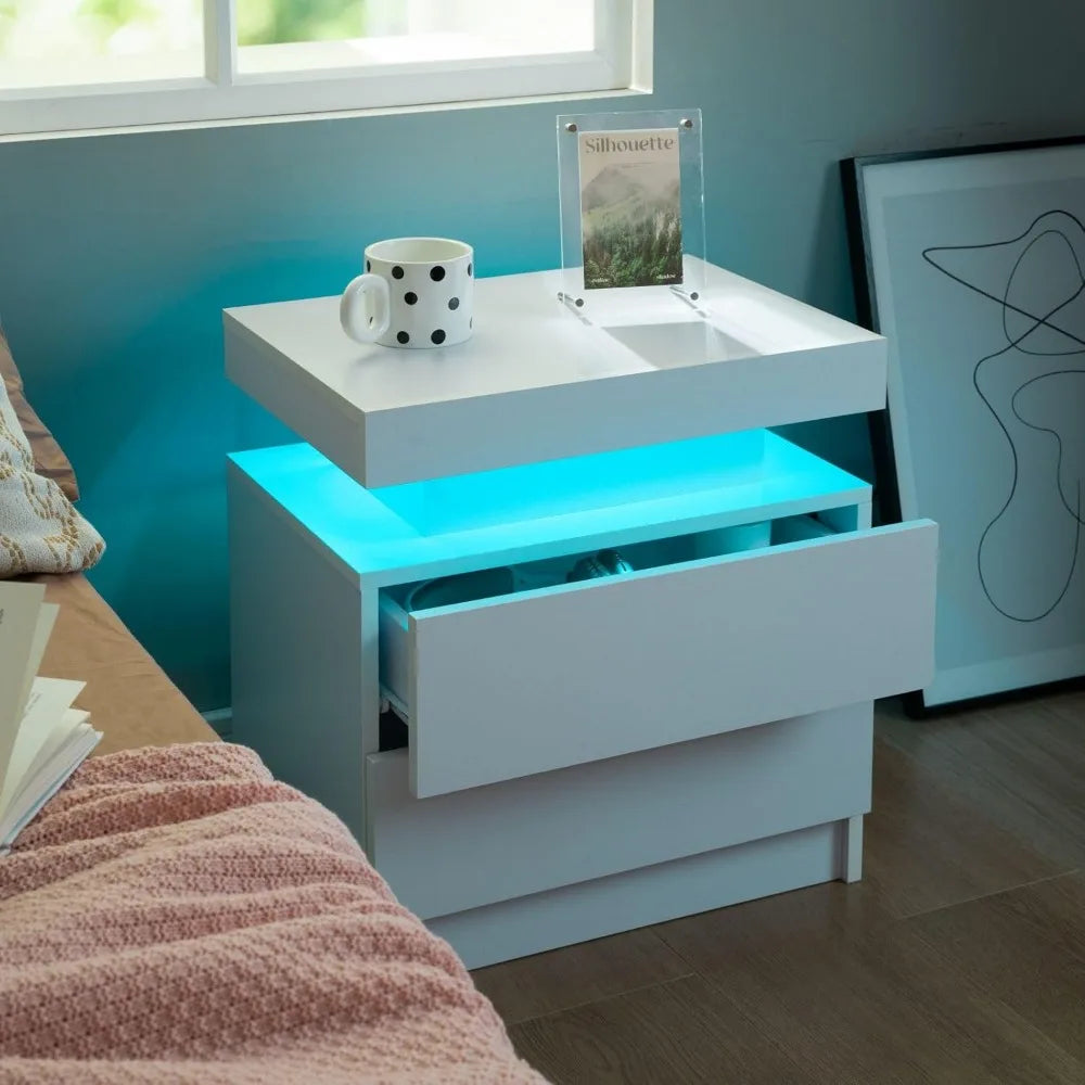 LED Nightstand with 2 Drawers