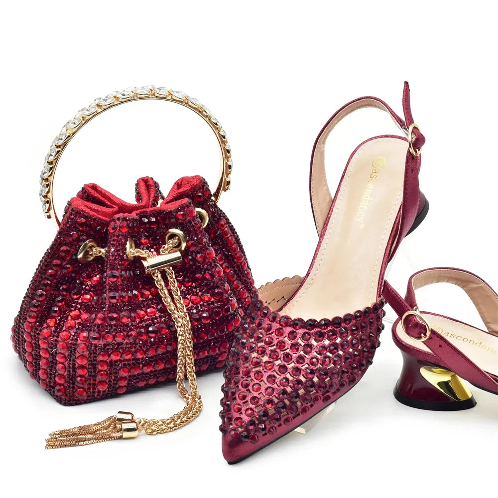 New Fashion Gold Color Shoes and Bags To Match
