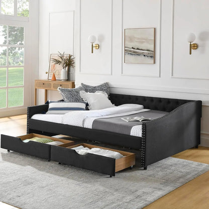Wood Daybed Frame with 2 Storage Drawers
