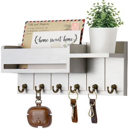 Key Rack and Mail Organizer w/6 Key Hooks