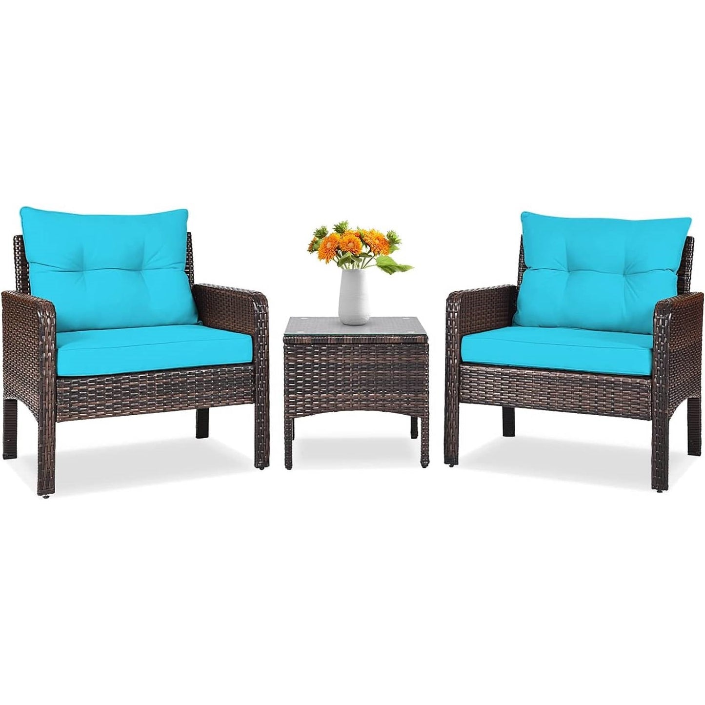 3-Piece Brown PE Rattan Outdoor Patio Furniture