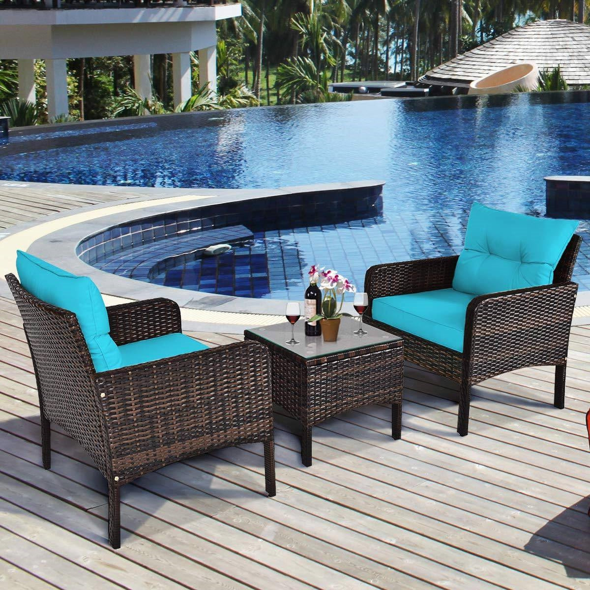 3-Piece Brown PE Rattan Outdoor Patio Furniture