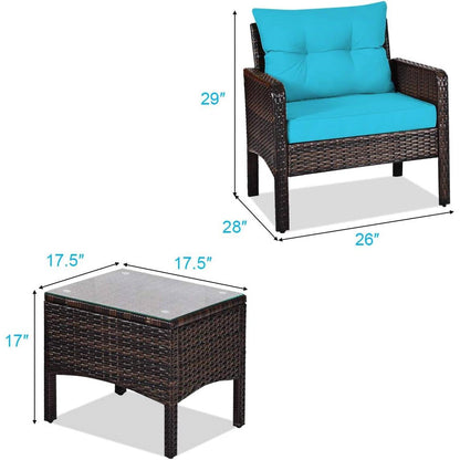 3-Piece Brown PE Rattan Outdoor Patio Furniture