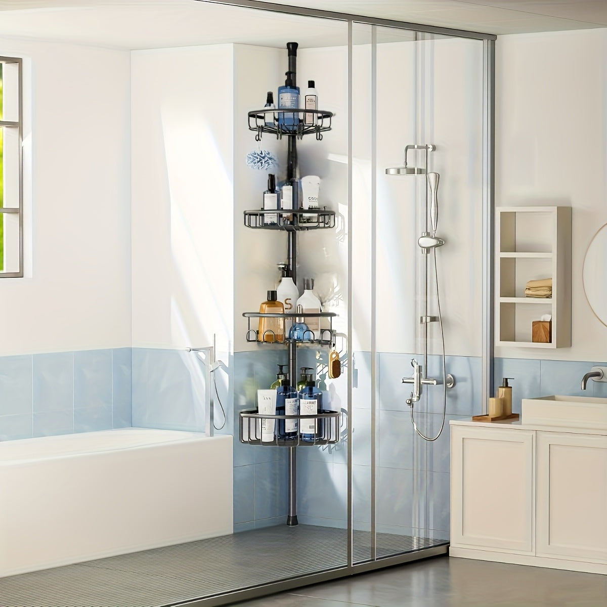 4-Tier Corner Shower Organizer Telescopic Pole