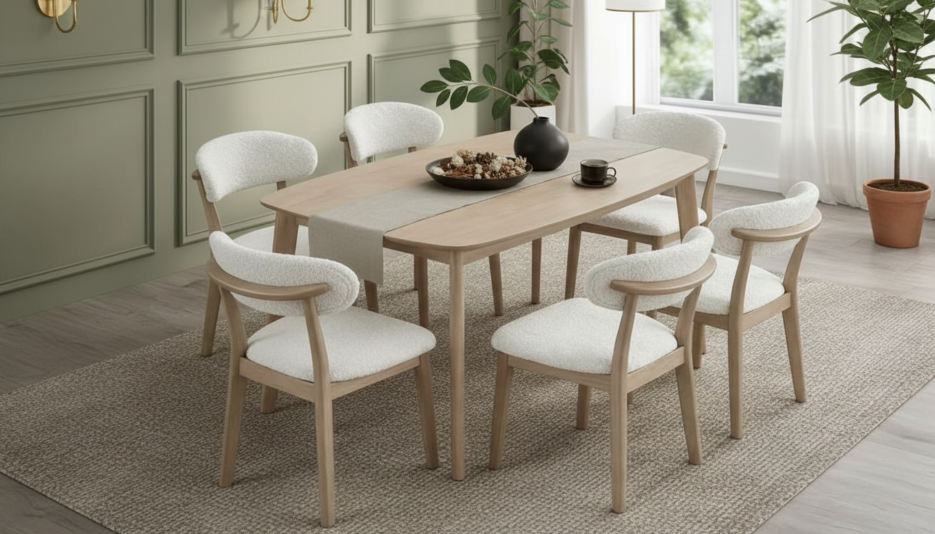 Scandinavian Dining Table Set with Upholstered Chairs for Small Spaces