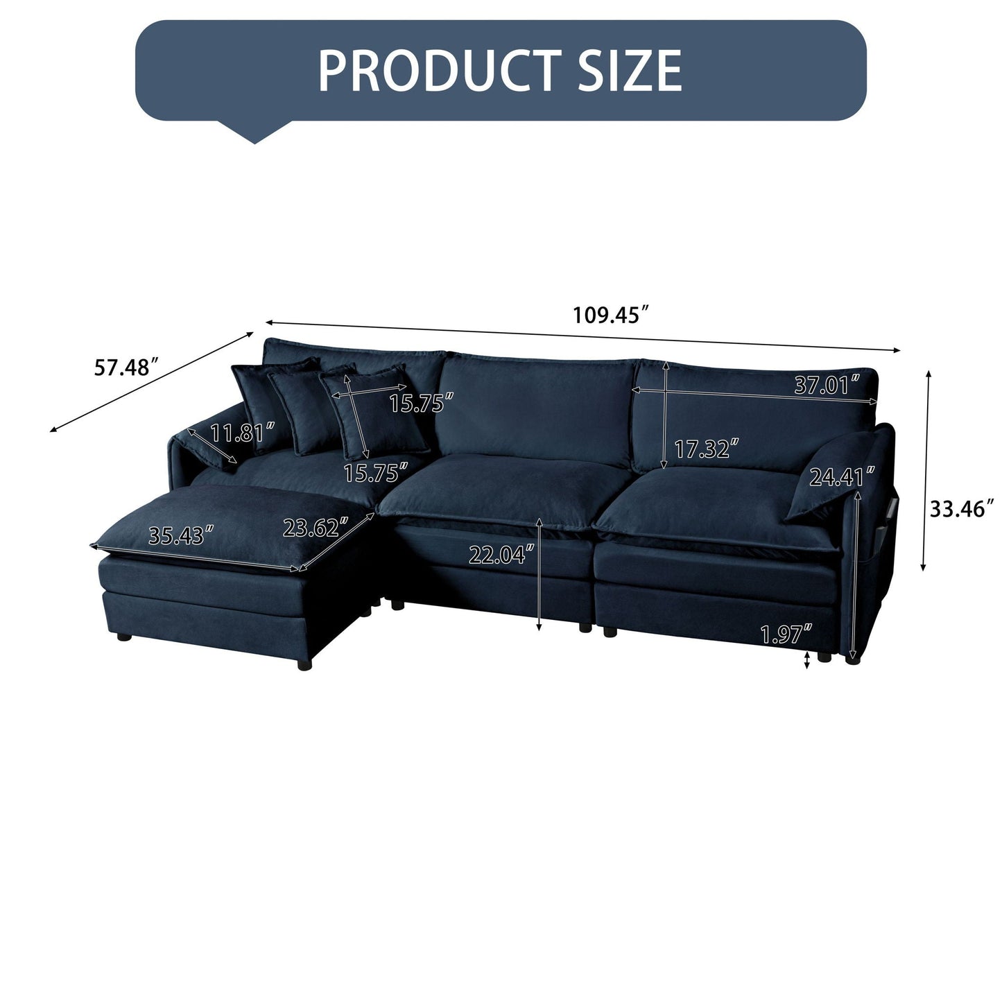 Deep Seat Modular Sectional Sofa Cloud Couch With Ottoman