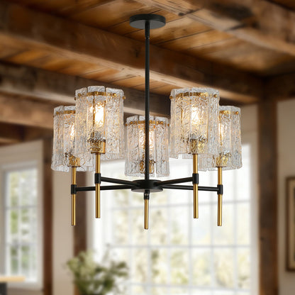5 Light Chandelier, Textured Glass Pendant Light