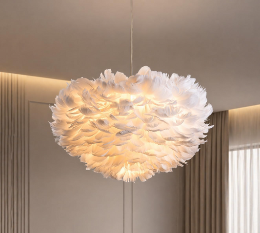 18-Inch Pink Feather Chandelier, 3-Light Modern Ceiling Fixture