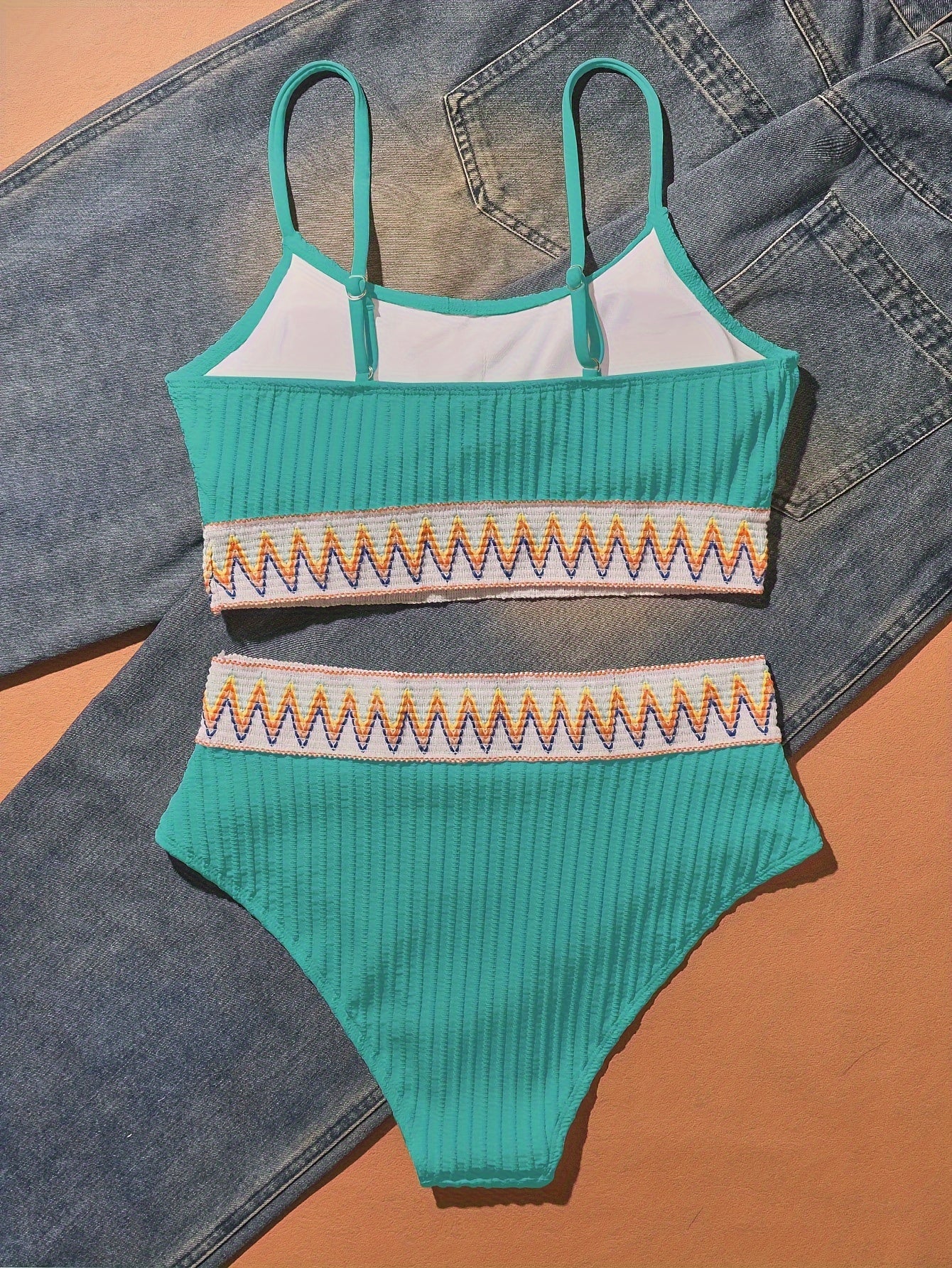 Bikini Scoop Neck High Waist 2 Piece Swimsuit for Women