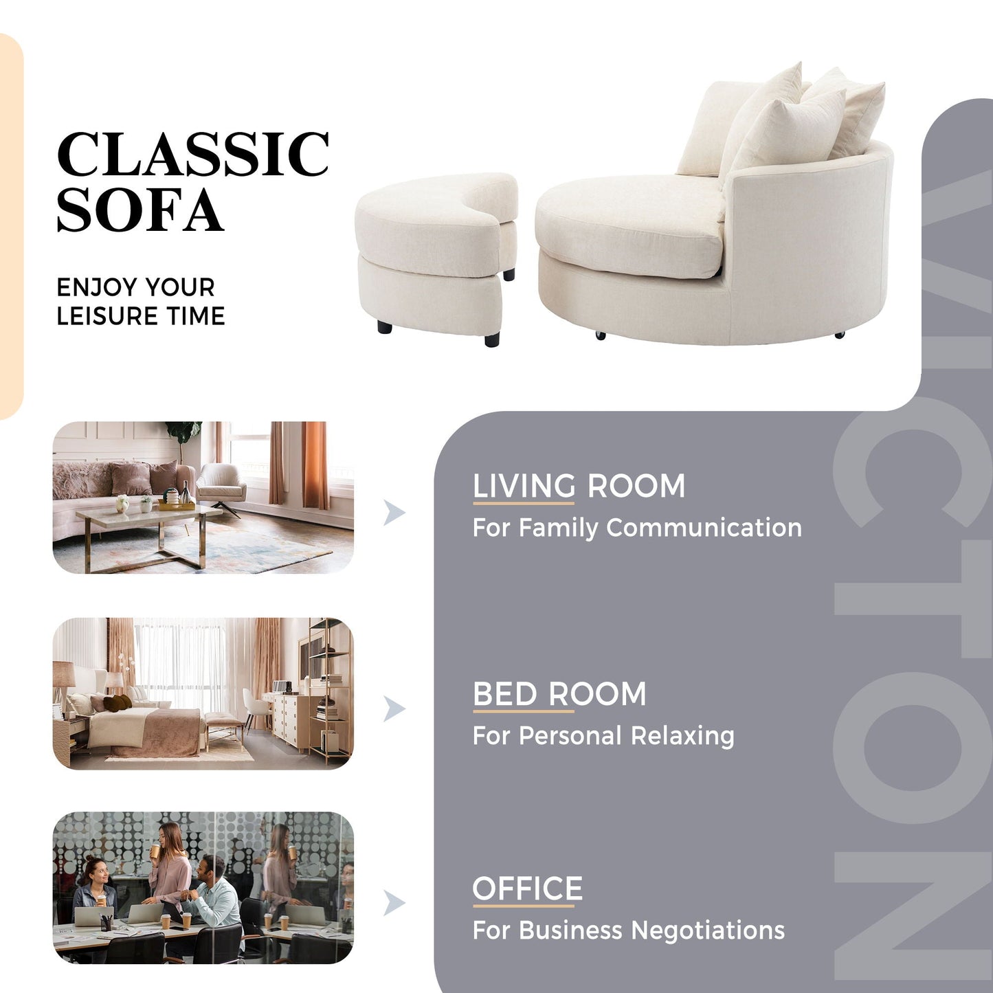 360° Swivel Accent Barrel Chair With Storage Ottoman & 4 Pillows,