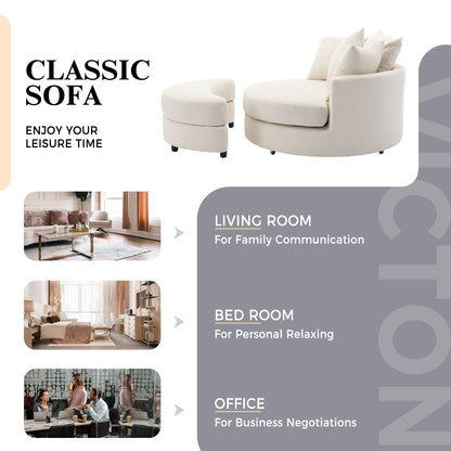 360° Swivel Accent Barrel Chair With Storage Ottoman & 4 Pillows,