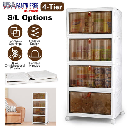 4-Tier Foldable Storage Bins with Lid Front Magnetic Organizer