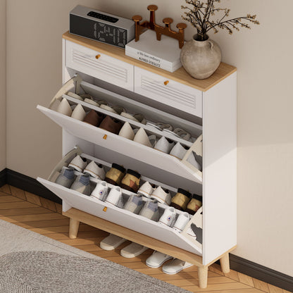 Modern Freestanding Shoe Cabinet With Flip Up Doors And Drawers