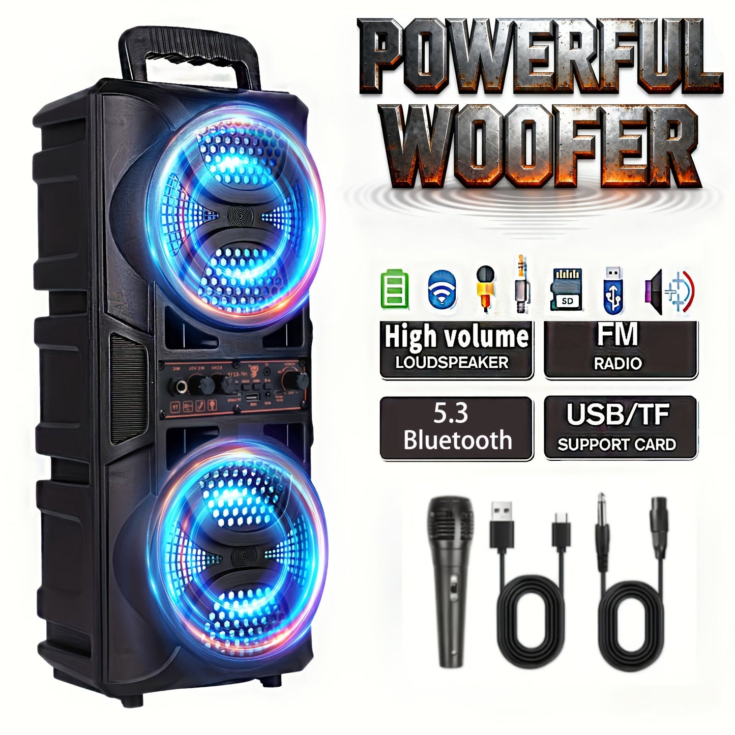 Portable Bluetooth Speaker with Subwoofer Bass