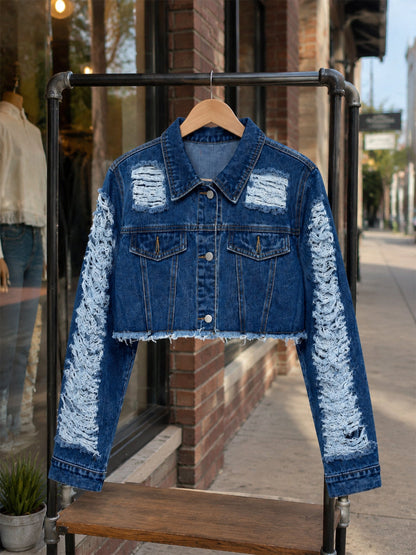 Women's Vintage Distressed Denim Jacket