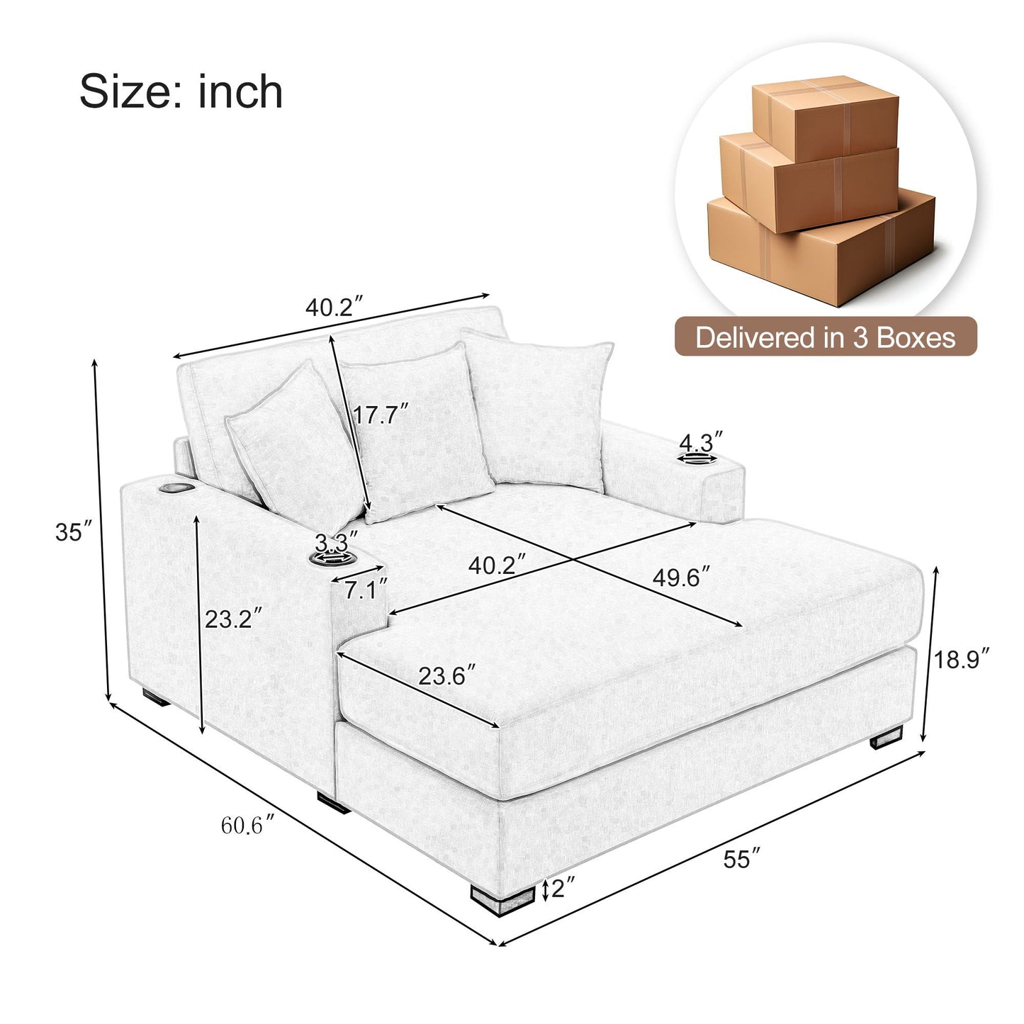 Oversized Chaise Lounger Modern Style Sofa Couch