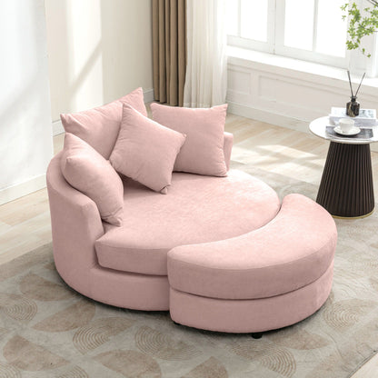 360° Swivel Accent Barrel Chair With Storage Ottoman & 4 Pillows,