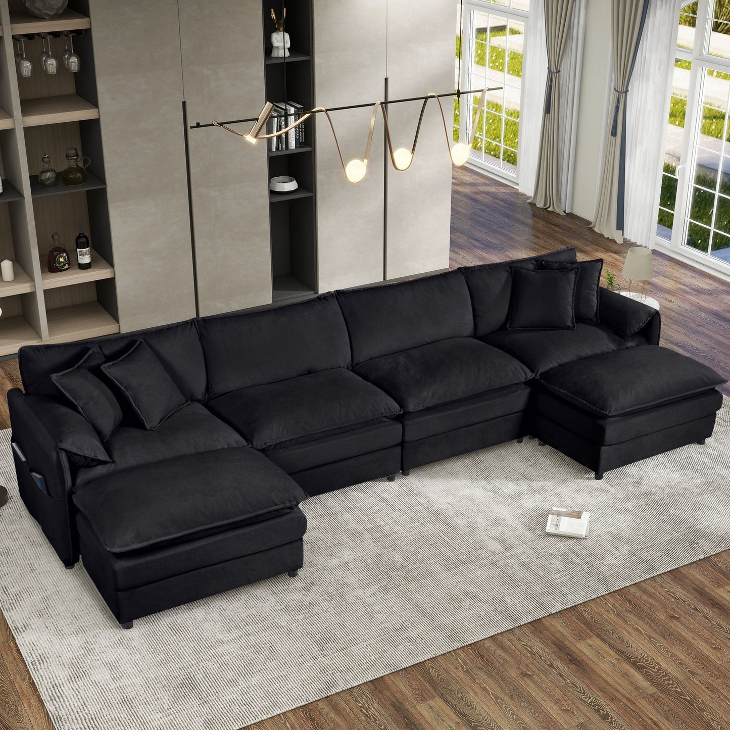 Deep Seat Modular Sectional Sofa Cloud Couch With Ottoman