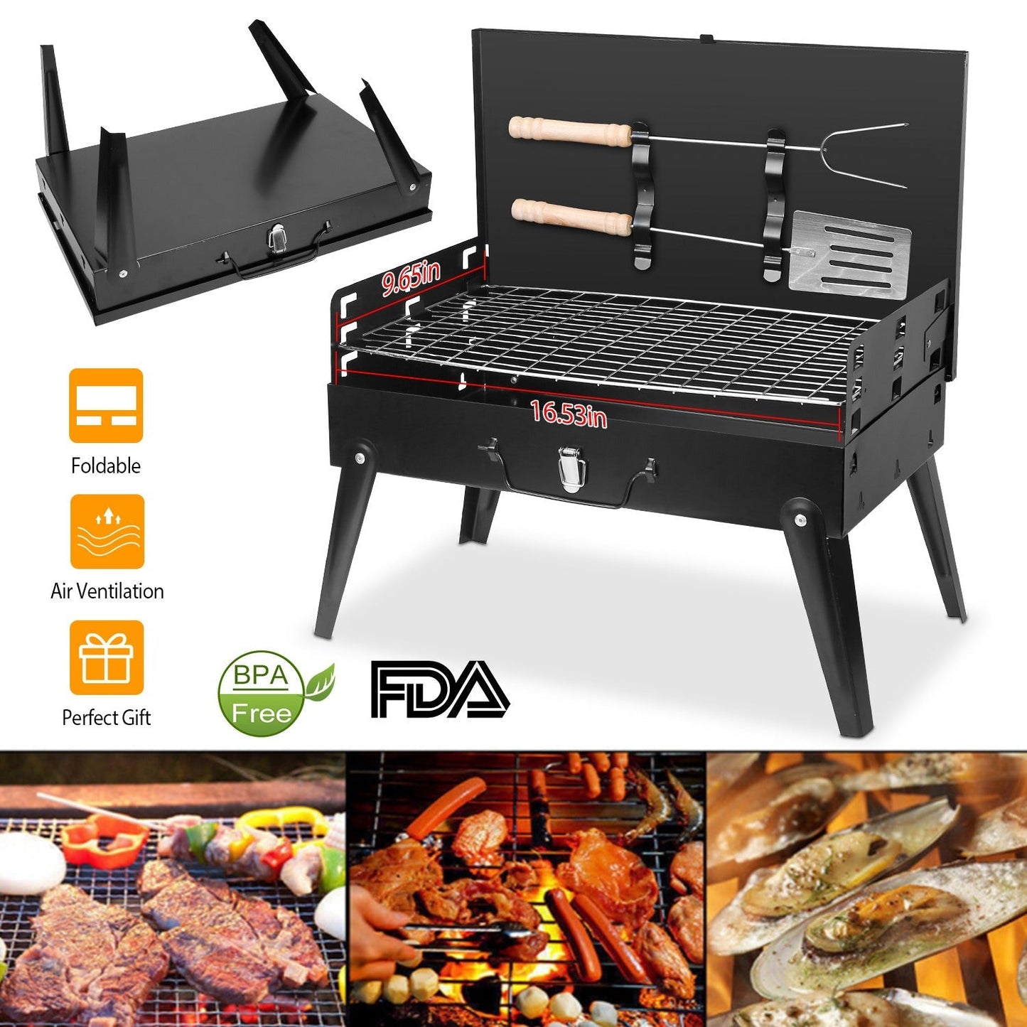 Portable Charcoal Grill Foldable BBQ Suitcase Grill