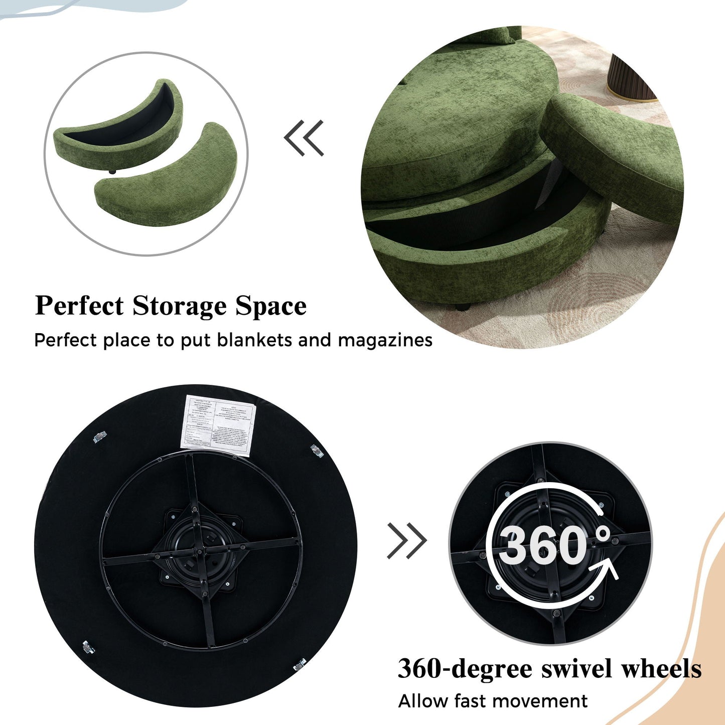 360° Swivel Accent Barrel Chair With Storage Ottoman & 4 Pillows,