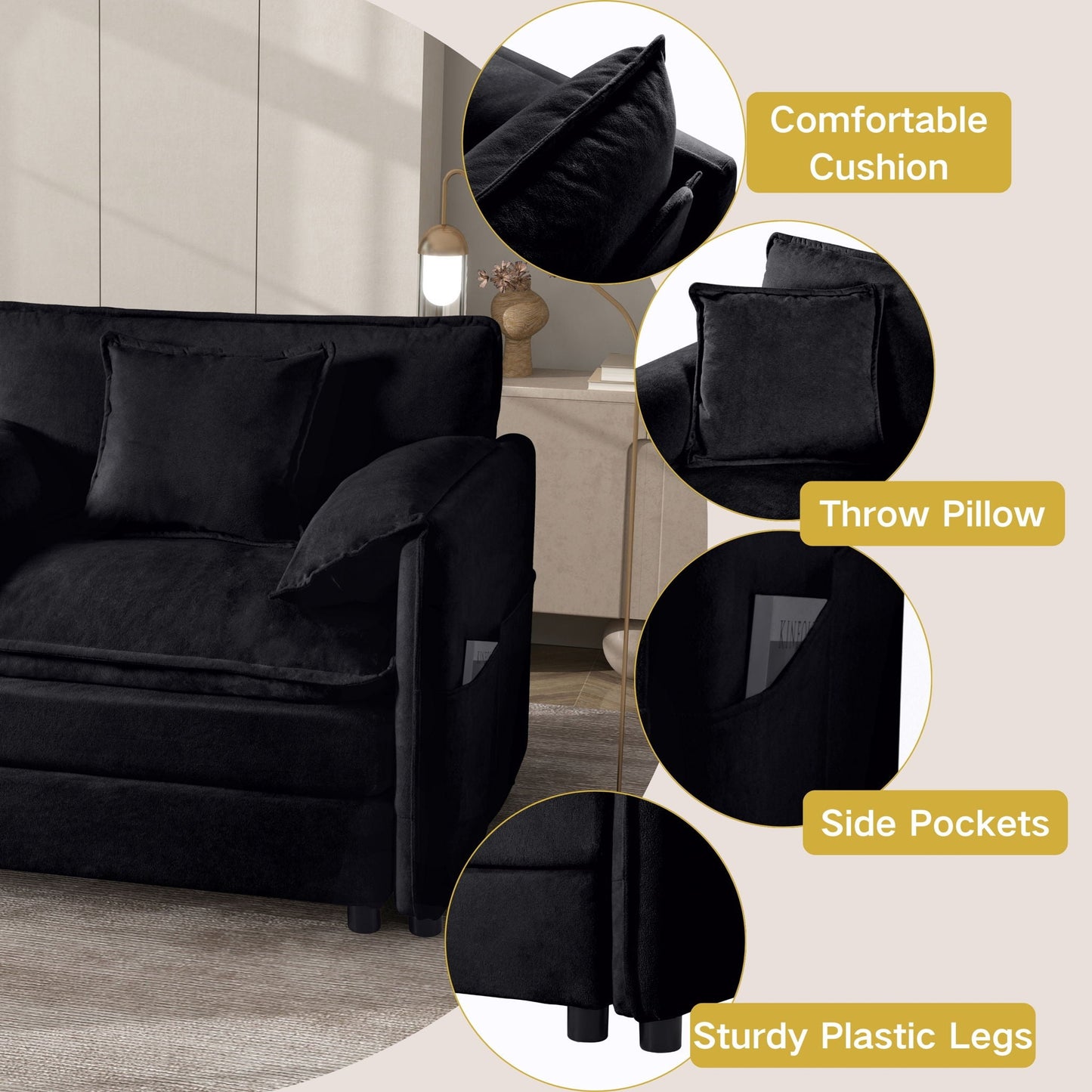 Deep Seat Modular Sectional Sofa Cloud Couch With Ottoman
