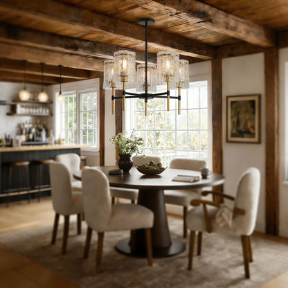 5 Light Chandelier, Textured Glass Pendant Light