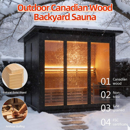 Custom 4-Person Luxury Spruce Outdoor Steam Sauna With Heater  [Made-To-Order]