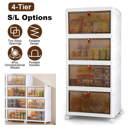 4-Tier Foldable Storage Bins with Lid Front Magnetic Organizer