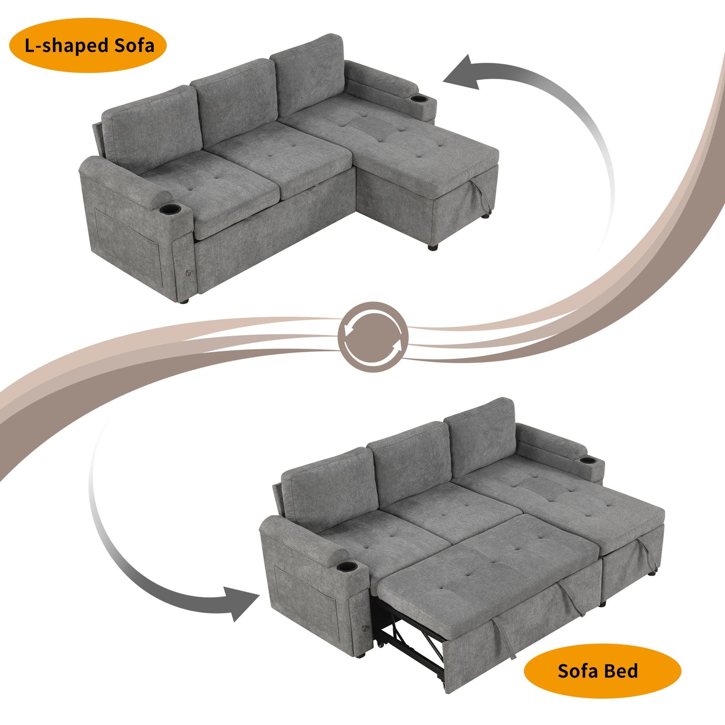 Convertible L Shaped Sofa Couch With Storage