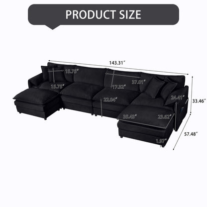 Deep Seat Modular Sectional Sofa Cloud Couch With Ottoman