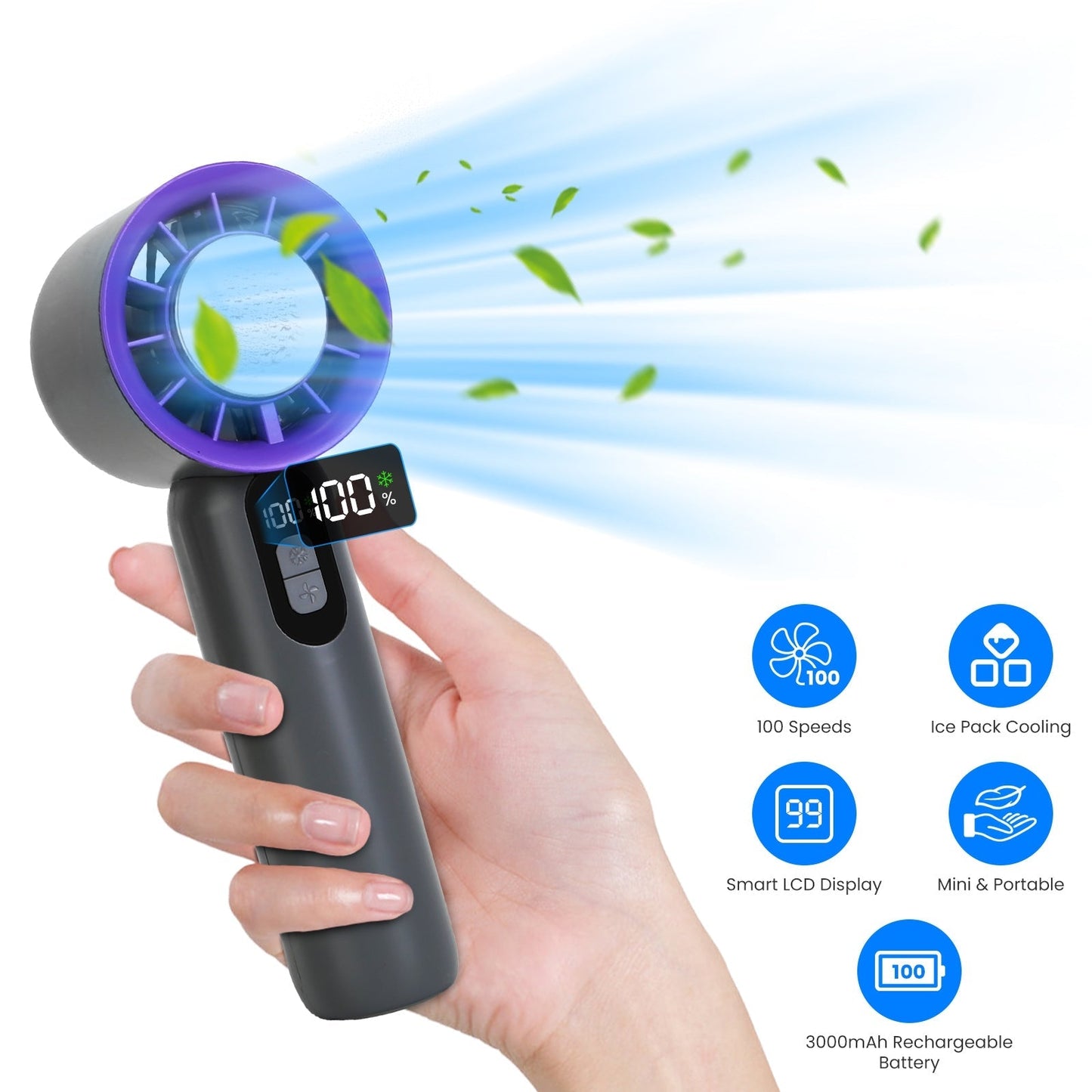 100 Speed Handheld Fan With Ice Cooler