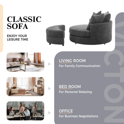 360° Swivel Accent Barrel Chair With Storage Ottoman & 4 Pillows,