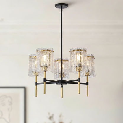 5 Light Chandelier, Textured Glass Pendant Light
