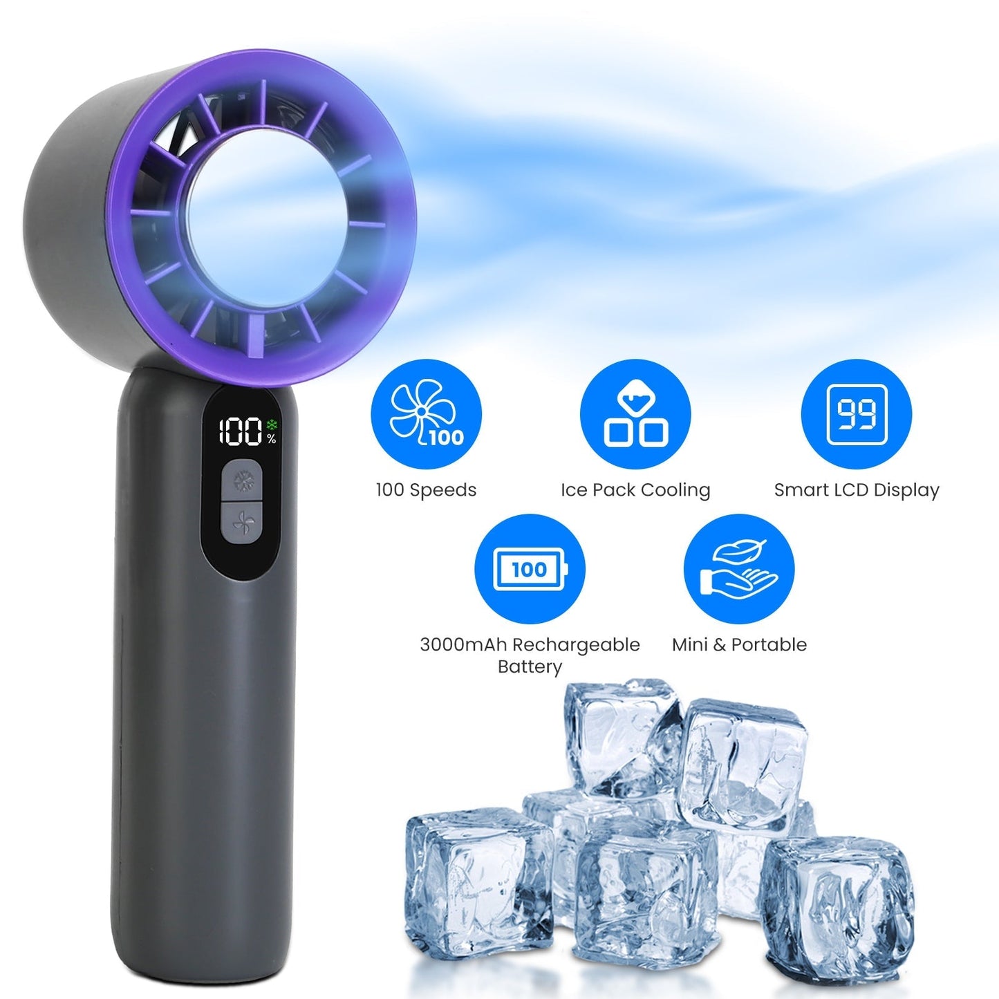 100 Speed Handheld Fan With Ice Cooler