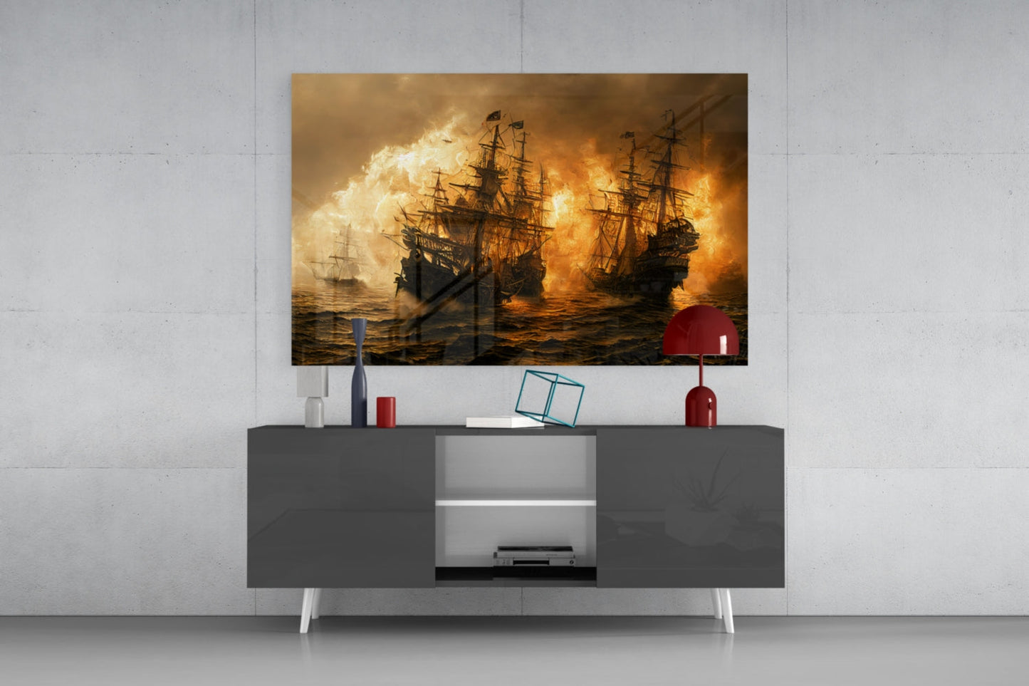 Red Storm Glass Wall Art