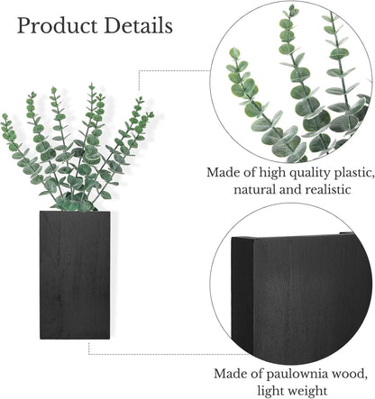 2 Pack Wood Wall Planter Vase with Artificial Eucalyptus