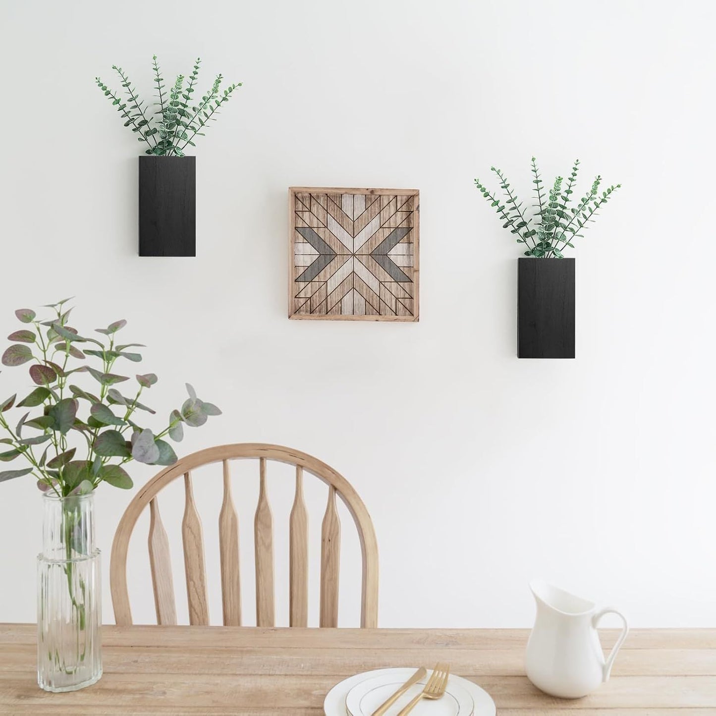 2 Pack Wood Wall Planter Vase with Artificial Eucalyptus