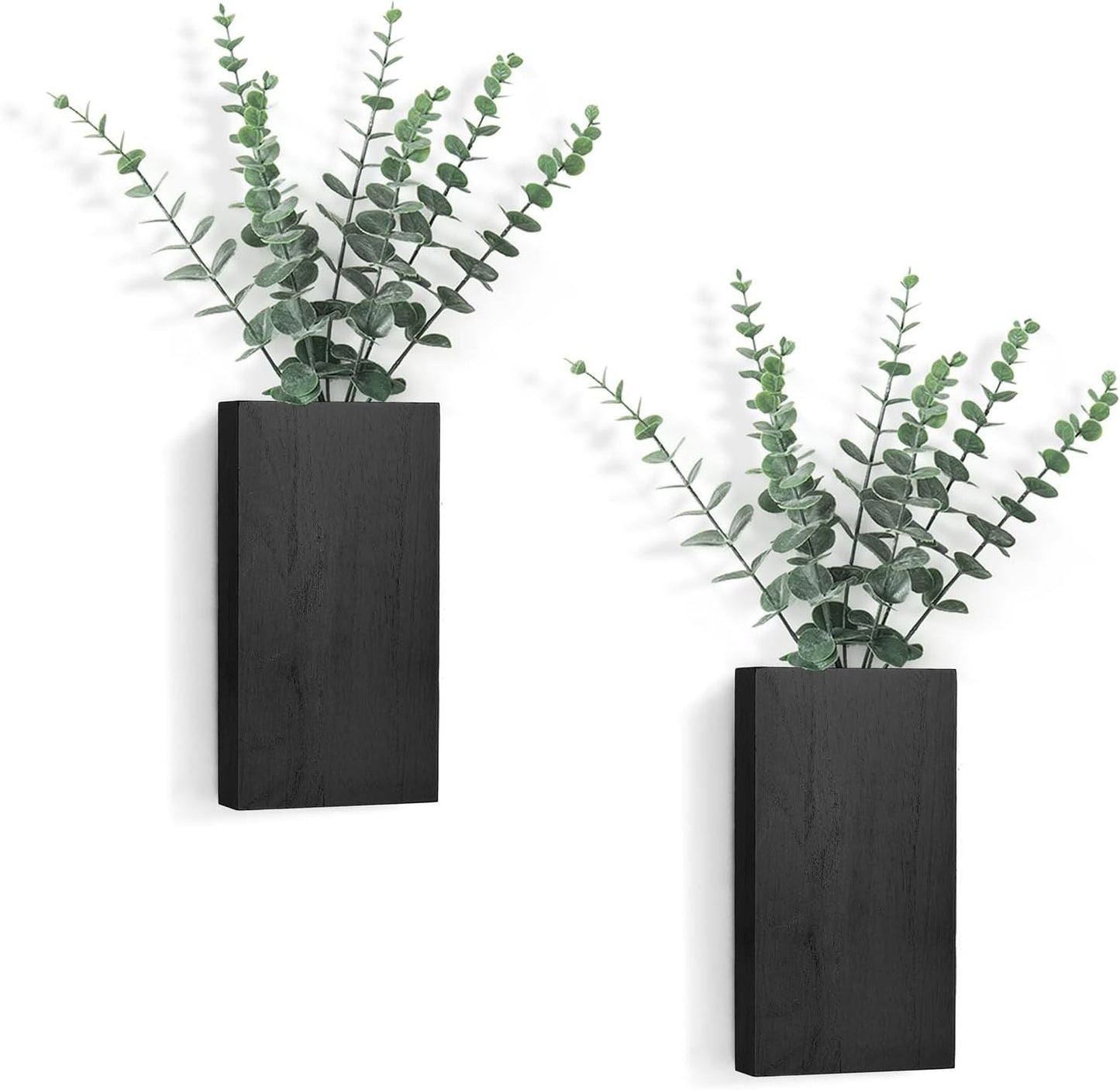2 Pack Wood Wall Planter Vase with Artificial Eucalyptus