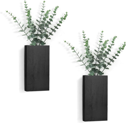 2 Pack Wood Wall Planter Vase with Artificial Eucalyptus